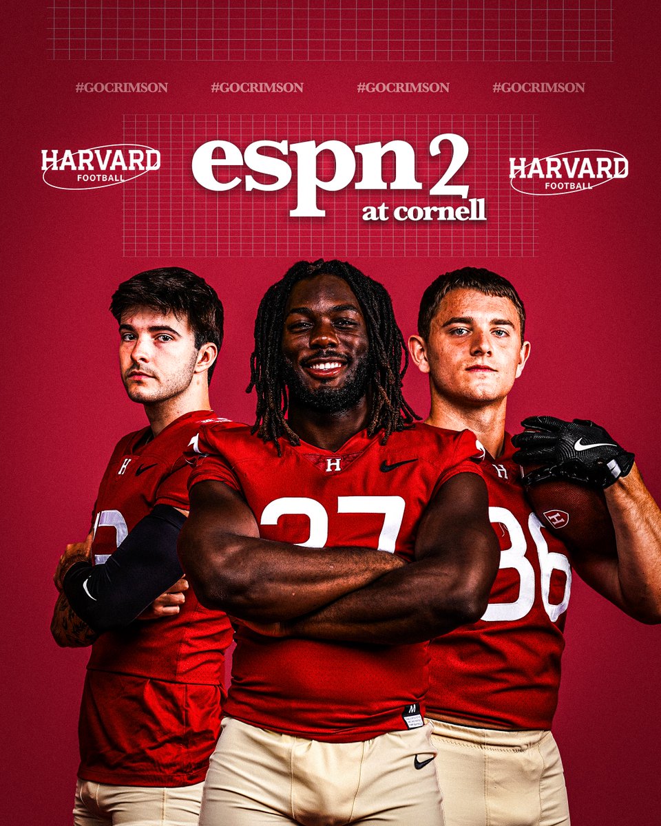 🚨 Network Alert 🚨

Our game at Cornell on Oct. 11 is moving from ESPNU to ESPN2! Kickoff is still at 6 p.m. ET.

📰: tinyurl.com/2c8z76yw

#OneCrimson #GoCrimson