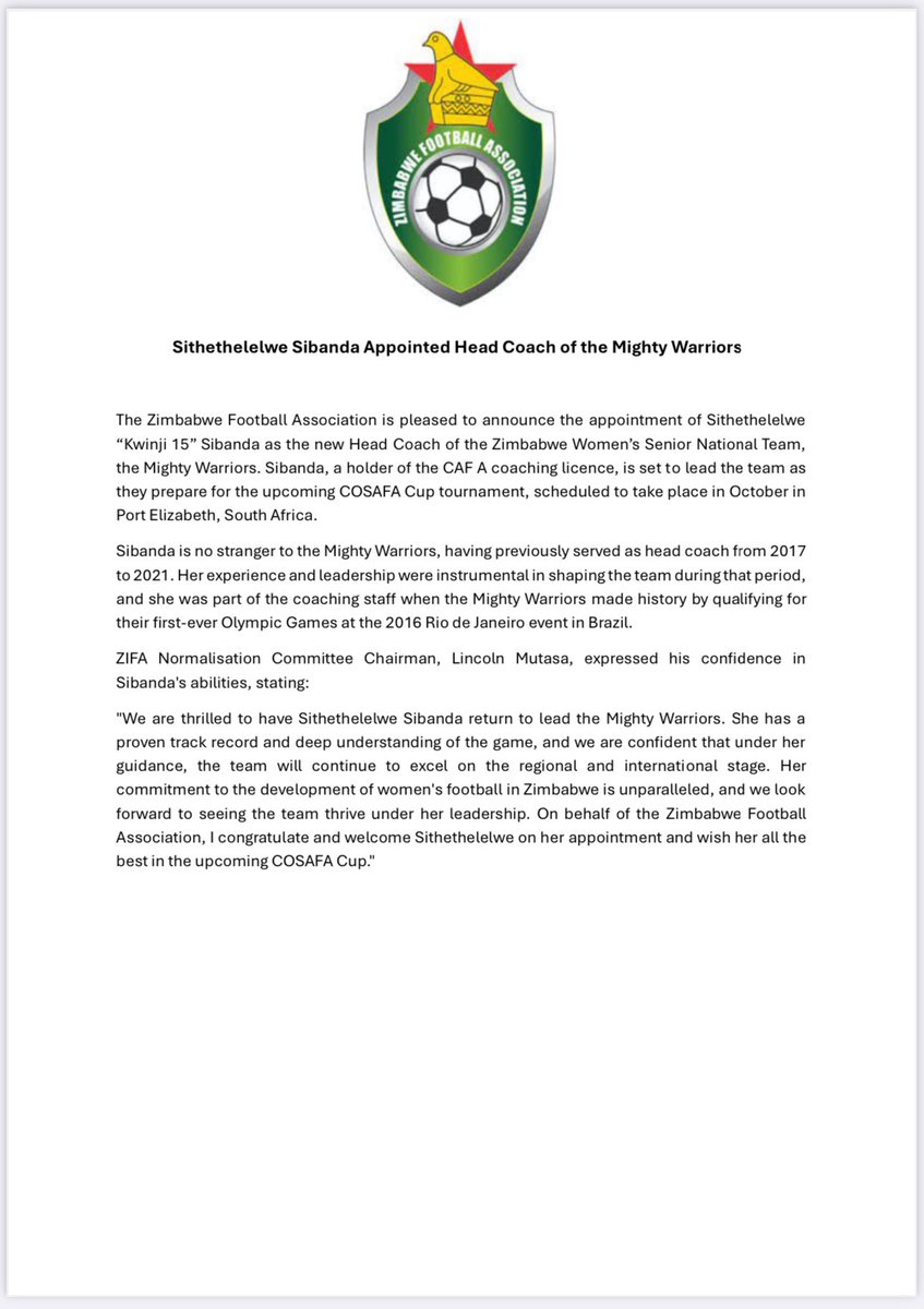 Zimbabwe Football Association tweet media