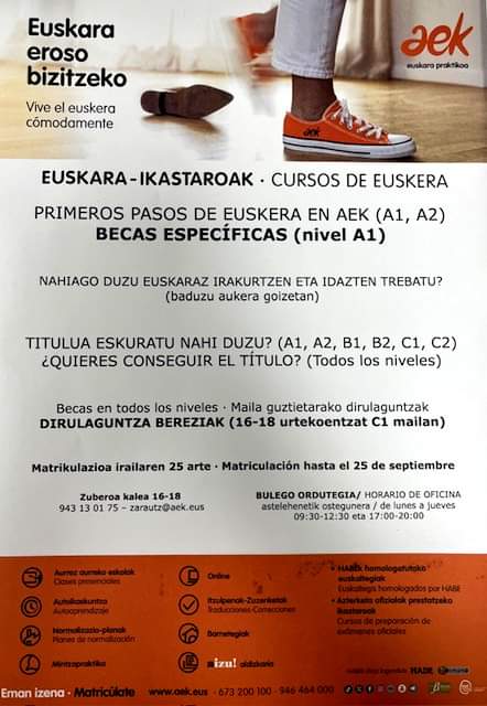 ADI! Matrikulazioaren azken egunak! Zatoz #AEK euskaltegira eta #bizieuskaraeroso #Zarautz