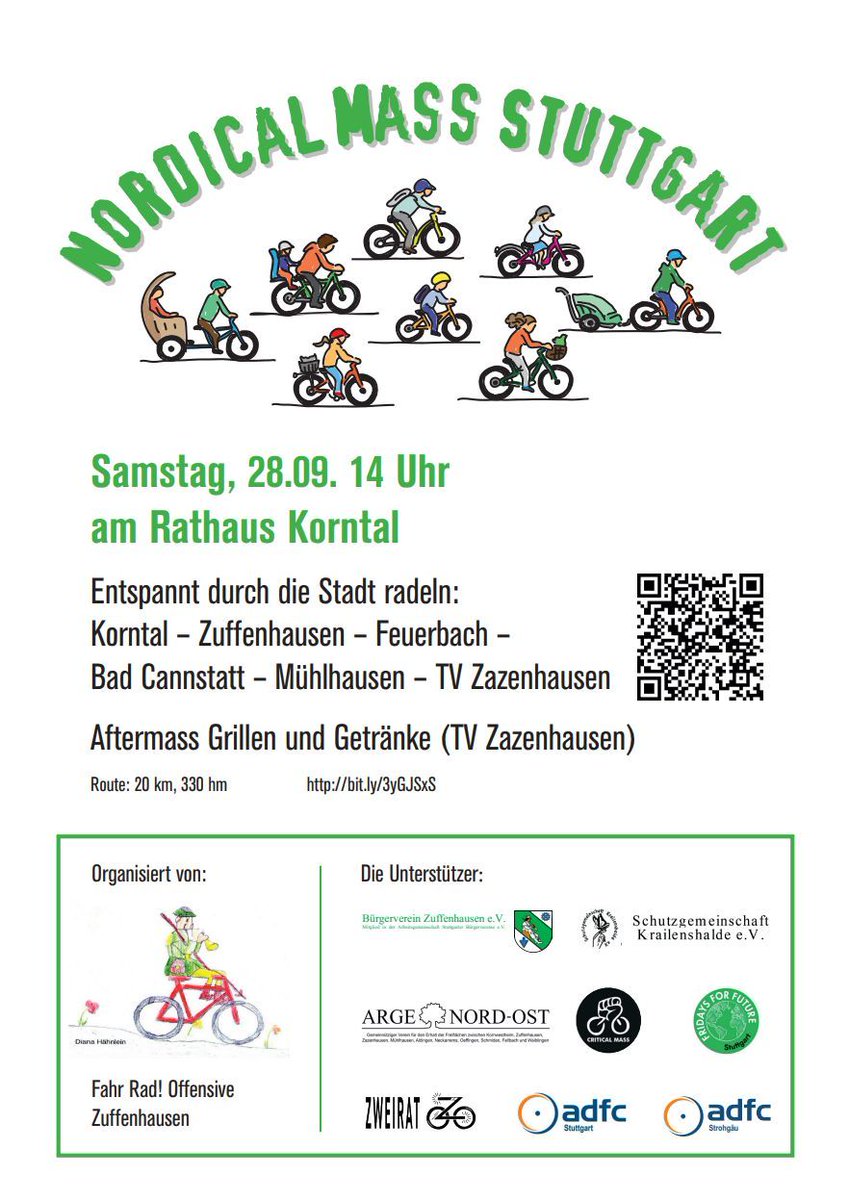 Am Samstag startet die Nordical Mass in Korntal, kommt gerne vorbei und radelt durch die Stadt. #CriticalMass #Verkehrswende