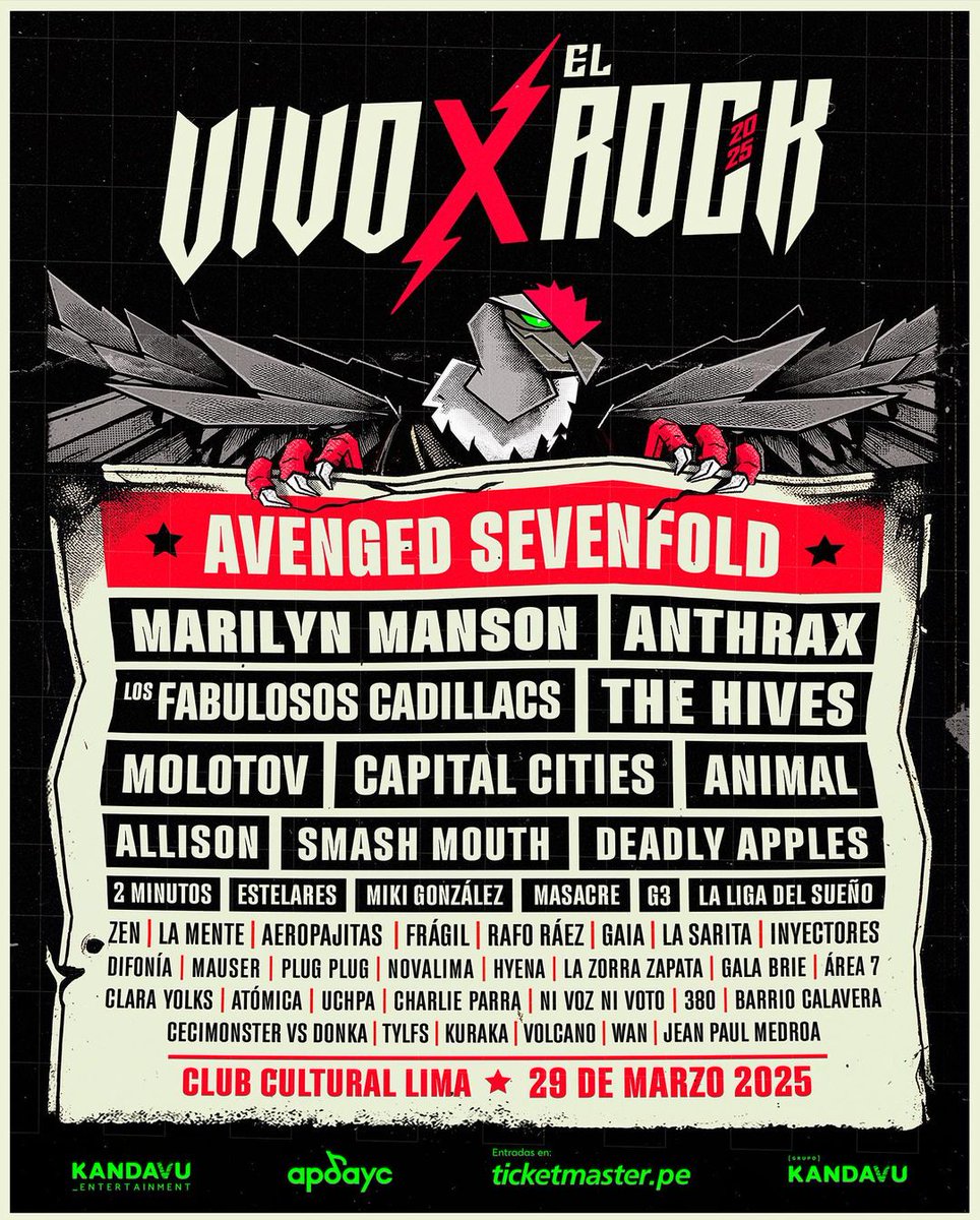 Vivoxelrock's tweet photo. ⚡️¡REVIVE LA CRIATURA!⚡️ 

Y trae 46 poderosas razones para celebrar el retorno del festival de rock más grande del Perú 🇵🇪

PURO ROCK 🔥 ¡Nos vemos en el pogo! 🤘 https://t.co/YTQ53Od3Fp