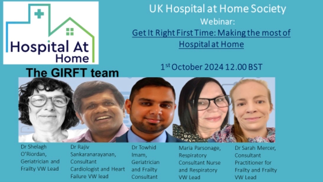 1 week to go until our next  #UKHaHSoc webinar on 01/10/24 @ 12:00 (BST). The clinical leads of the Getting it Right First Time (GIRFT) team will be presenting about the GIRFT programme, followed by time for questions.

register here  ⬇️
us06web.zoom.us/webinar/regist…

#HospitaAtHome