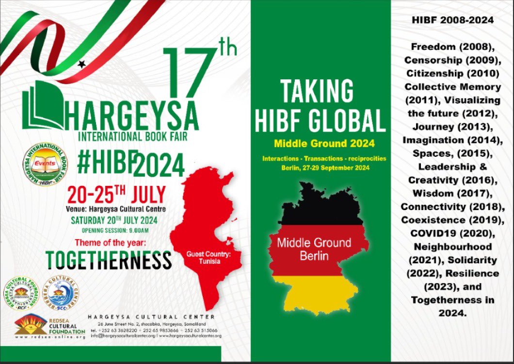 Hargeysa International Bookfair in Berlin 
“Taking HIBF globally”
If you are in Berlin join us 27-29 September 2024 at the Haus der Kulturen der Welt (HKW)