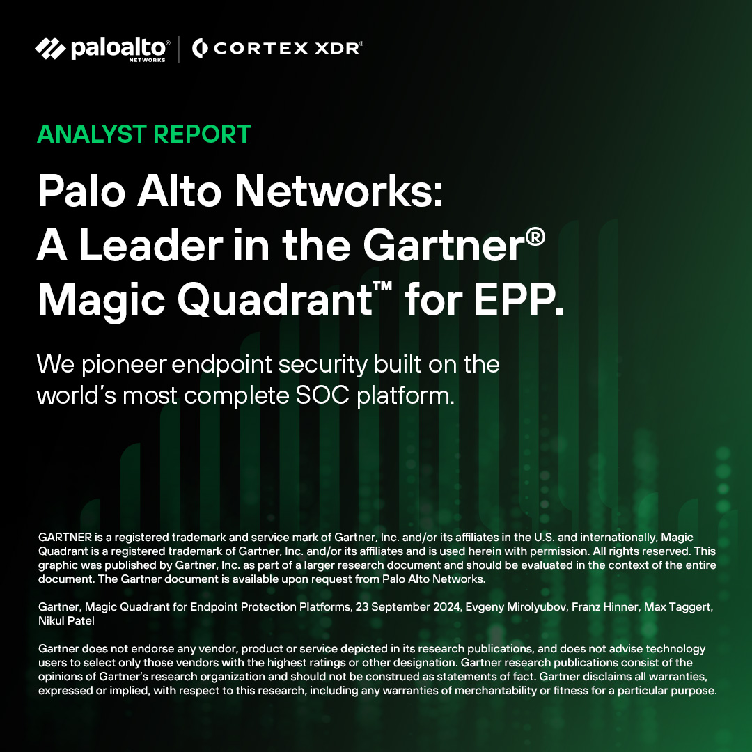 Cortex by Palo Alto Networks (@cortexbypanw) on Twitter photo This just in — <a href="/PaloAltoNtwks/">Palo Alto Networks</a> has been named a Leader in the 2024 Gartner® Magic Quadrant ™ for Endpoint Protection Platforms (EPP)!
Stay tuned for more... This just in — <a href="/PaloAltoNtwks/">Palo Alto Networks</a> has been named a Leader in the 2024 Gartner® Magic Quadrant ™ for Endpoint Protection Platforms (EPP)!
Stay tuned for more...