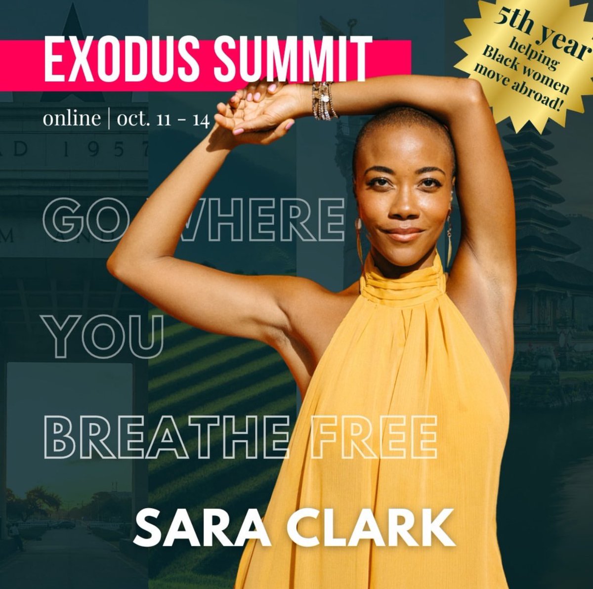 Join <a href="/SaraClarkYoga/">Sara Clark</a> for “Go Where You Breathe Free." In this empowering session, Sara, a yoga &amp; meditation teacher, shares her journey from a thriving career in NYC to finding peace and prosperity in the West Indies. Join us www.exodussummit.con