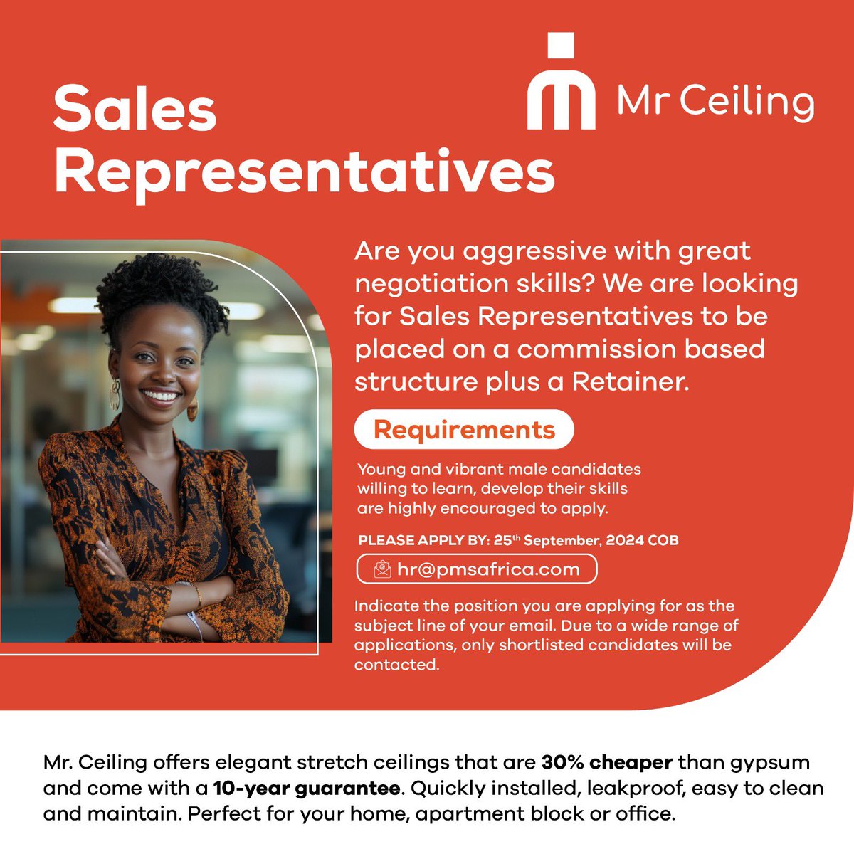 Mr_Ceiling's tweet photo. Young and vibrant candidates
-Eager to learn and grow with us

All positions are open to those looking to develop their skills!
🗓️ Apply By: 25th September, 2024 COB
📧 Send your CV to: hr@pmsafrica.com
2/3 https://t.co/LzCeJikzlR