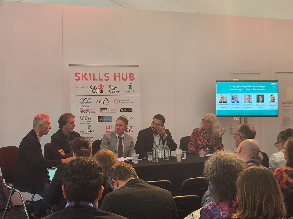 David MacKenzie (@david_mac88) on Twitter photo And we held a really interesting fringe session at the Skills Hub on the role of colleges in delivering the government's five missions.
Great to have <a href="/MetroMayorSteve/">Steve Rotheram</a>, <a href="/SamJRushworth/">Sam Rushworth MP</a> & Qasim Hussain from NUS on the panel. And we held a really interesting fringe session at the Skills Hub on the role of colleges in delivering the government's five missions.
Great to have <a href="/MetroMayorSteve/">Steve Rotheram</a>, <a href="/SamJRushworth/">Sam Rushworth MP</a> & Qasim Hussain from NUS on the panel.