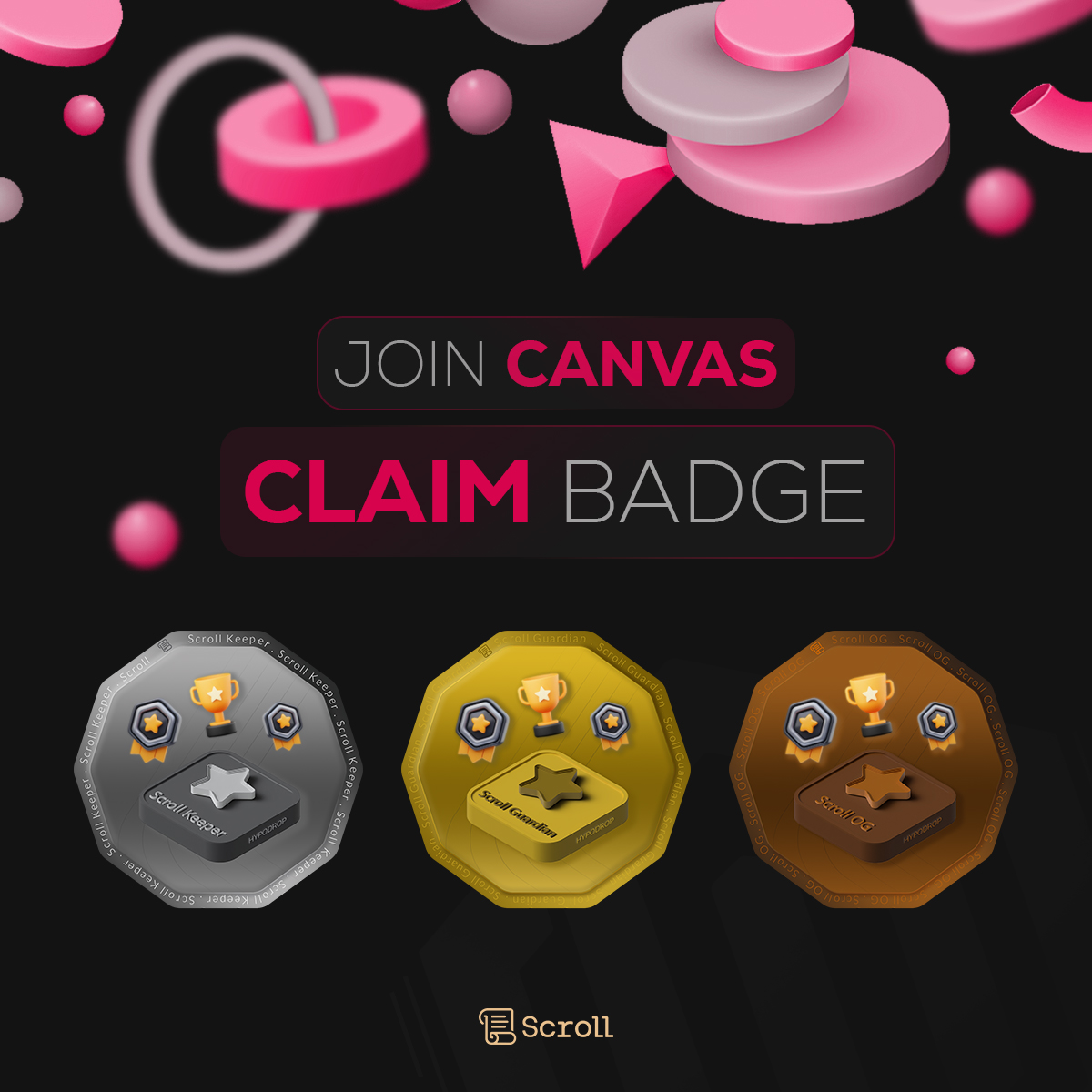 Dear Community! Hypodrop is thrilled to officially join the Scroll ecosystem!

We are live on Scroll Canvas now you can collect three special Badges, all Badges are Different in utilities.

Users who have mint these NFTs on the Scroll network can claim Badges:

✨ Scroll OG