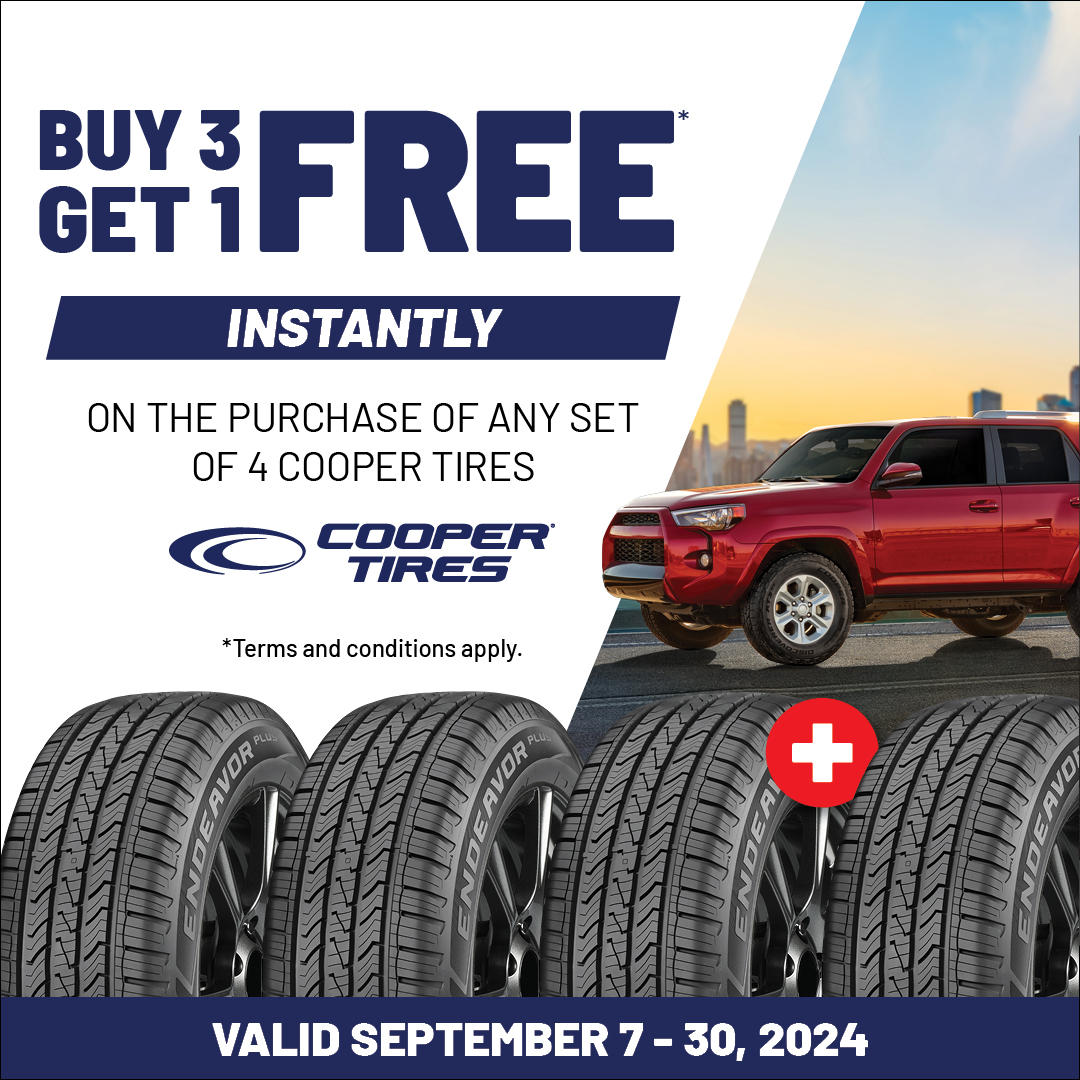 🚘 Cooper Tires Promo Alert! 🚘
Get 4 tires for the price of 3 on any set of Cooper Tires!
🏃 Visit your local store today!
👉 Link is in bio🔗 
*Terms and conditions apply.
#CooperTires #Buy3Get1Free