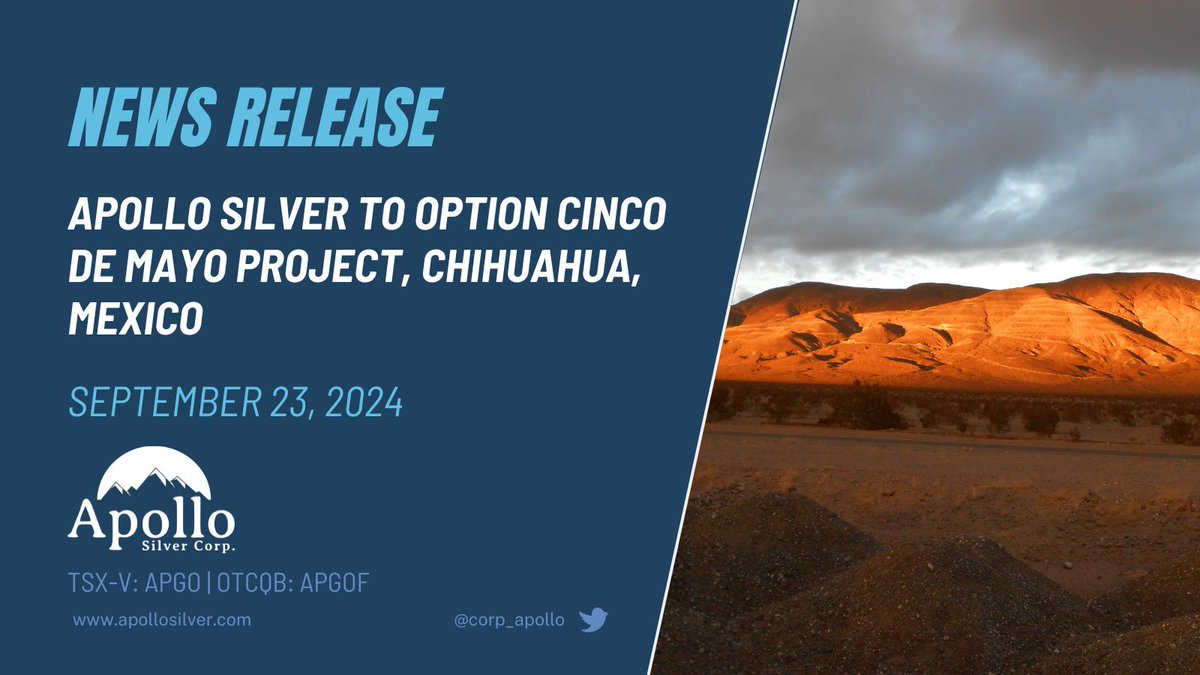This is an exciting time for Apollo Silver as the addition of Cinco de Mayo marks the beginning of our transformation as a Company

$APGO #Silver $APGOF #Mining #Mexico #JuniorMining