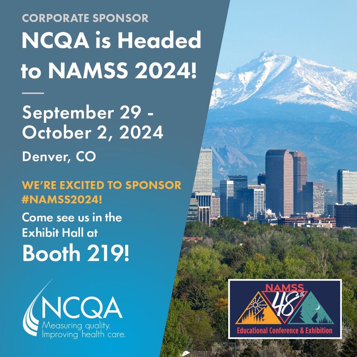NCQA's tweet photo. #NCQA is excited to be a corporate sponsor for #NAMSS2024! Visit us at Booth 219 and learn more about NCQA's Credentialing updated and what you can do to be prepared. Schedule a meeting with us today: https://t.co/mXCXTaGOEd https://t.co/BOpVOaxi2Y
