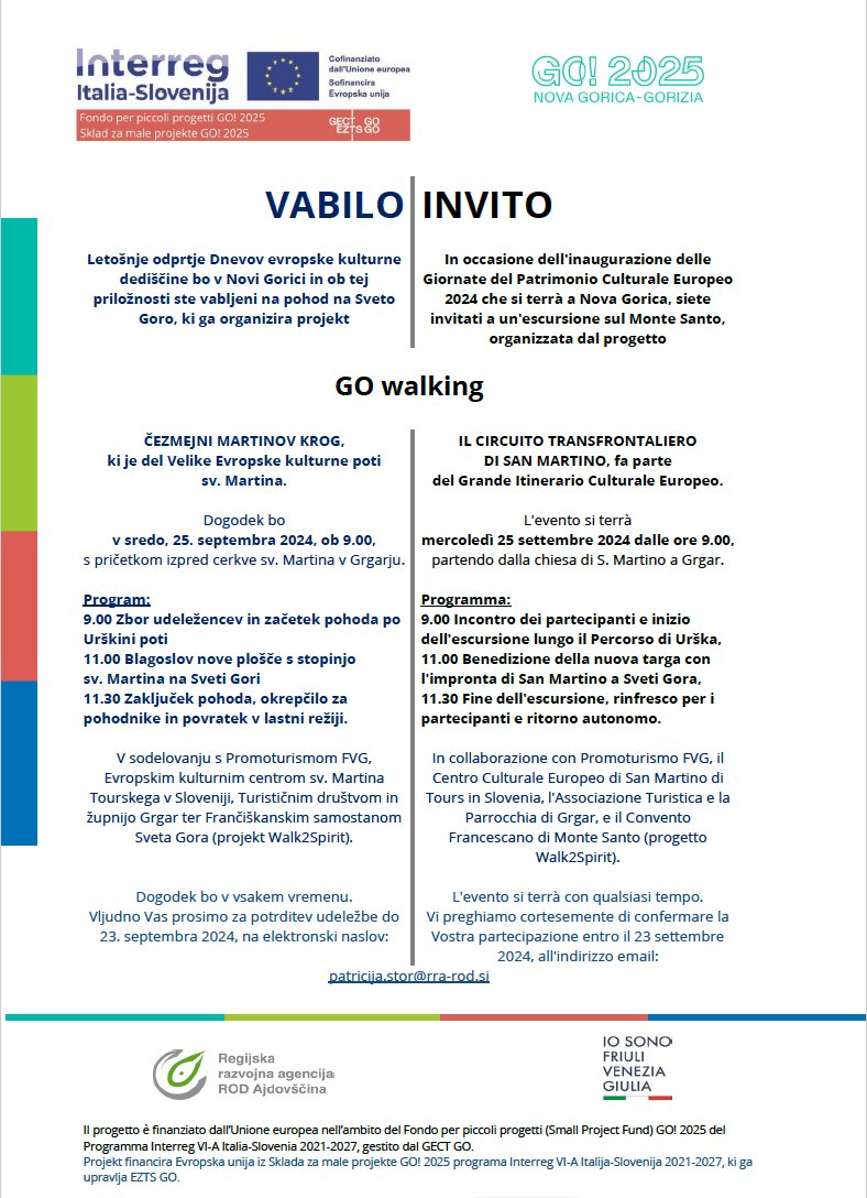 In occasione dell'inaugurazione delle Giornate del Patrimonio Culturale Europeo 2024 che si terrà a Nova Gorica, siete invitati a un'escursione sul Monte Santo, organizzata dal progetto :GO Walking
bit.ly/3XRIKBf