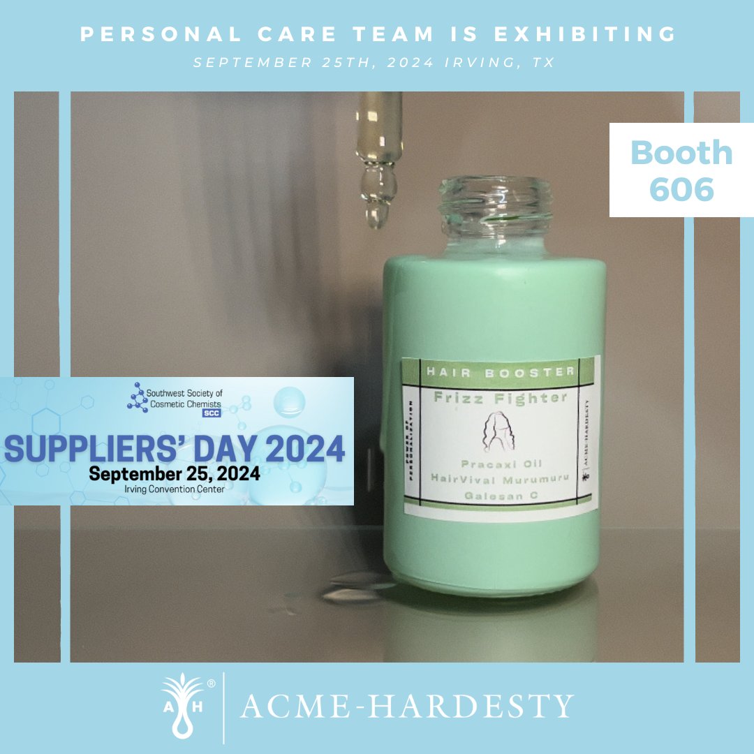 😍 Booth #: 606
🤝 Principals: ECKART (B#606), Sharon Personal Care (B#706)
👋 Who: Acme-Hardesty Personal Care Team
🎉 What: #SWSCC Suppliers' Day
📅 When: Sept. 25

#scc #thepowerofpersonalization #cosmetics #sustainable #personalcare #acmehardestypersonalcare #beautybeginshere