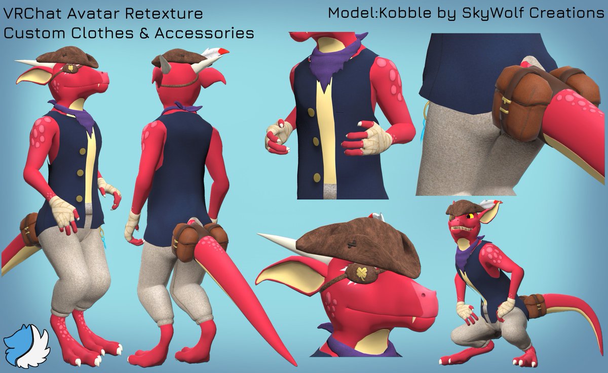 SkyWolf Creations (@swolfcreations) on Twitter photo It was great being able to do a re-texture and create clothes for <a href="/a_Pirate_King/">a_Pirate_King</a>'s Kobble! I'm so pleased with them!
#vrchat #furryvrchat #retexture #furry #fursona #kobblevrc #scalie #furries #furryartist It was great being able to do a re-texture and create clothes for <a href="/a_Pirate_King/">a_Pirate_King</a>'s Kobble! I'm so pleased with them!
#vrchat #furryvrchat #retexture #furry #fursona #kobblevrc #scalie #furries #furryartist
