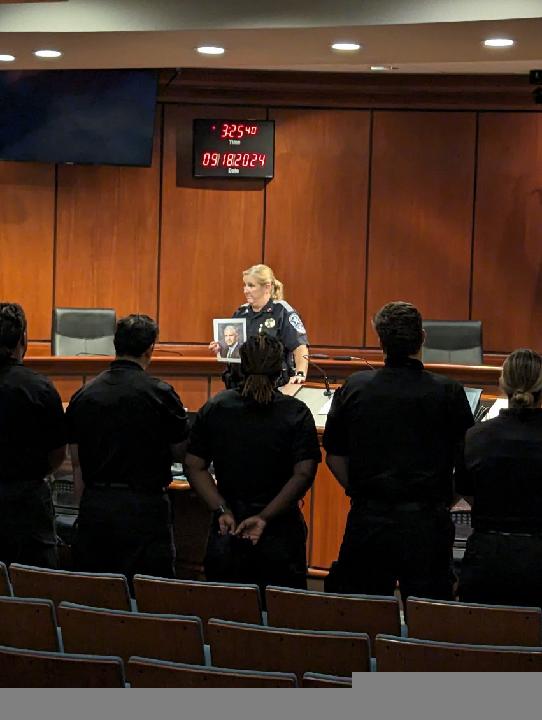 CCSOVA's tweet image. This past week, the 39th Basic Academy ran its second history run meeting with Captain Newcomb. The recruits were given a brief lesson about the Board of Supervisors, its history and importance, and public meeting room procedures. #basicacademy #training #history #run