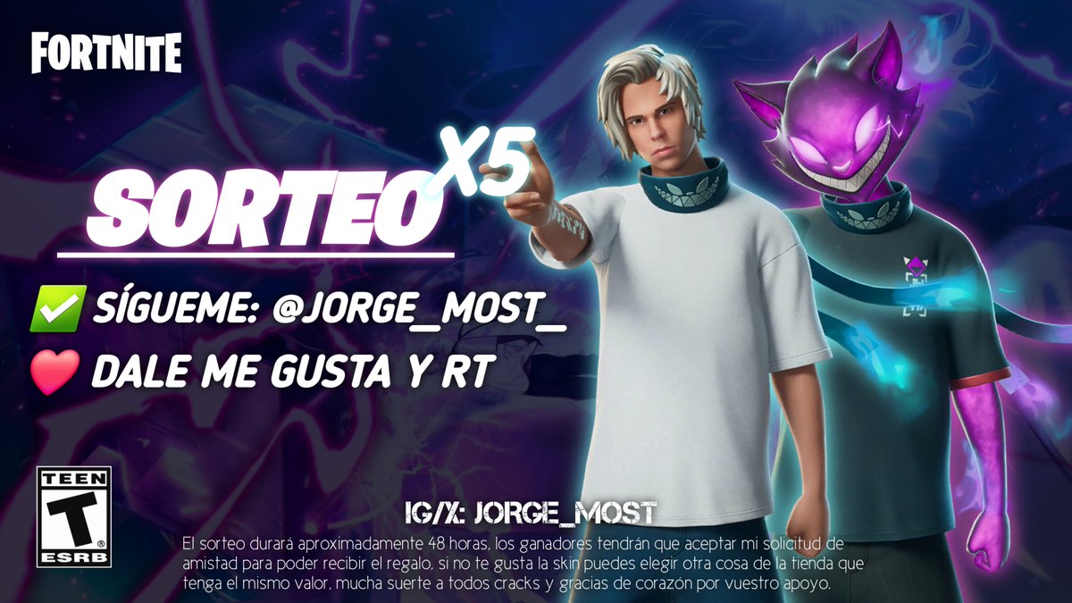 Jorge_Most (@jorge_most_) on Twitter photo 🎁 SORTEO 5 SKINS DE RUBIUS:
✅ Sígueme: <a href="/Jorge_Most_/">Jorge_Most</a>
❤️ Dale Me Gusta y RT.
⏰ Durará 48 horas, si no te gusta la skin puedes elegir otra cosa de la tienda, suerte a todos bros y gracias por vuestro apoyo 💘
#Fortnite 🎁 SORTEO 5 SKINS DE RUBIUS:
✅ Sígueme: <a href="/Jorge_Most_/">Jorge_Most</a>
❤️ Dale Me Gusta y RT.
⏰ Durará 48 horas, si no te gusta la skin puedes elegir otra cosa de la tienda, suerte a todos bros y gracias por vuestro apoyo 💘
#Fortnite