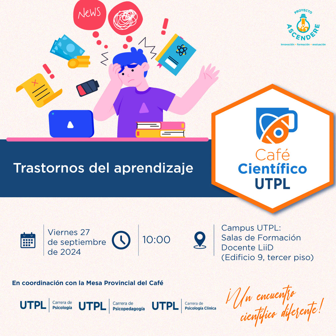 ✨ ¡No te pierdas nuestro próximo Café Científico! ☕🧠 Este viernes 27 de septiembre abordaremos un tema crucial: Trastornos del aprendizaje. Ven y conoce de la mano de nuestro departamento de Psicología este tema crucial.
🔗Inscríbete aquí: acortar.link/UDrKYm
