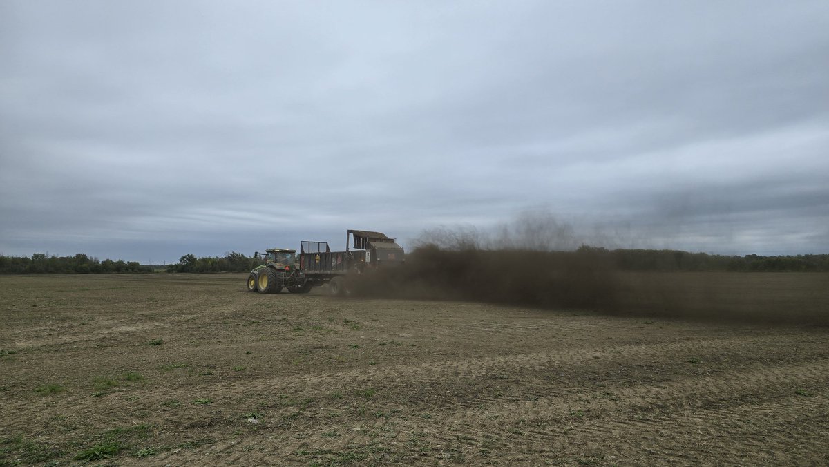 farmerschneck's tweet photo. Busy day today.   Biosolid ash/pellets getting spread and working it in behind.   @kleinsagri @Mike_Lishman https://t.co/jgdzxzGXDf