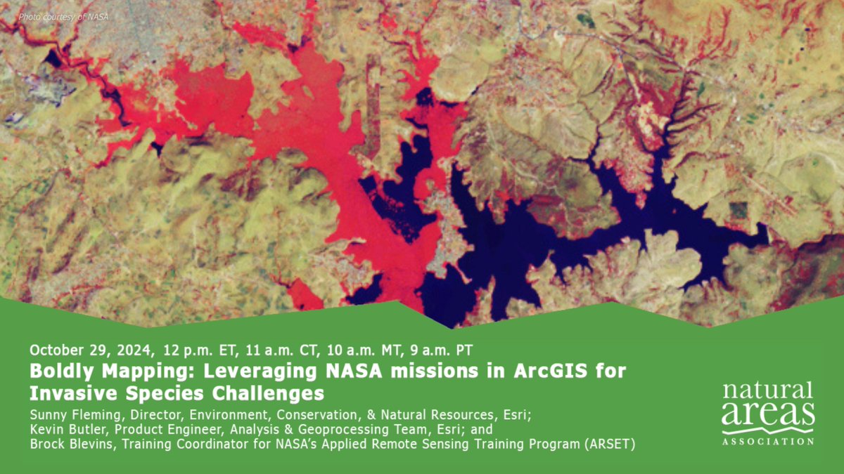 megmart120's tweet photo. Register for this webinar featuring @NASA and @Esri hosted by the @naturalareas! Join us to explore various satellites and missions including familiar ones like Landsat and MODIS, as well as exciting new missions like GEDI, HyMap and others. https://t.co/pejIecwQXI https://t.co/xTtcXpZa9k