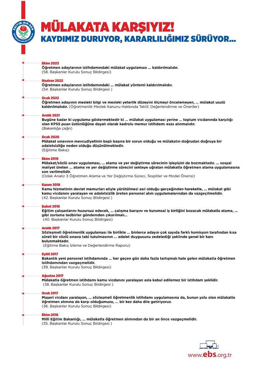 Bugün mülakat konusundaki kararlılığımızı, bu konuda tarihe düştüğümüz kayıtları ve açtığımız davayı hatırlatarak çağrımızı tekrarlıyoruz: Enerjiyi gereksiz yere tüketen ve sosyal maliyet üreten mülakat uygulaması kalkmalı, tartışmalar bitmelidir.
#MülakatPuanlarındaAdaletYok