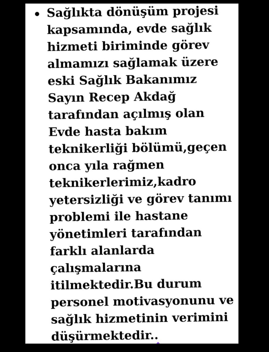 <a href="/drmemisoglu/">Prof. Dr. Kemal Memişoğlu</a> Evde Sağlık Biriminin dinamizmi olan Evde Hasta Bakımı Teknikerlerinin istihdam problemini görmezden gelinmemesi gerekir sn bakanım.
#evdehastabakımteknikerleri
#EvdeSağlık