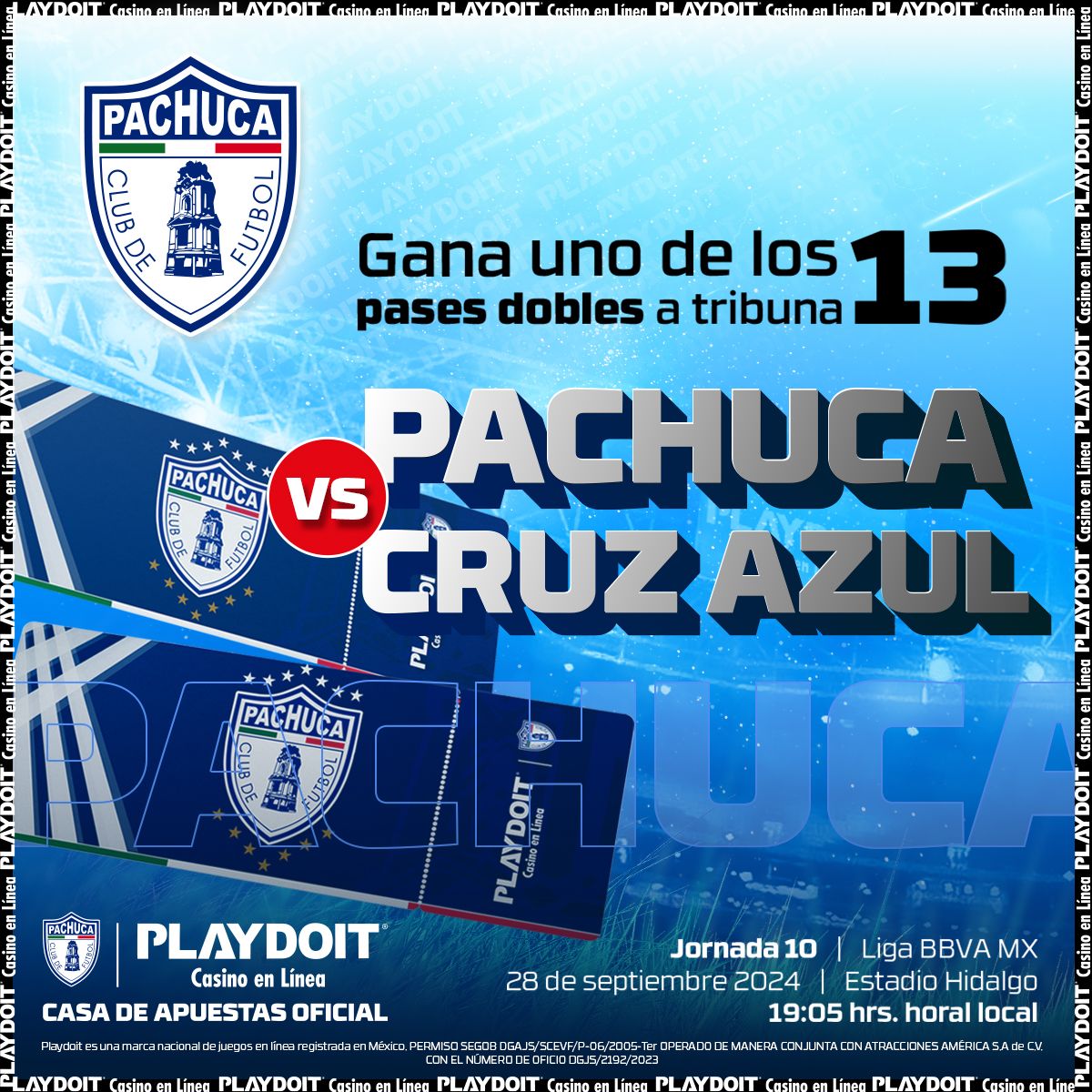 Tuzos's tweet photo. ✨ | ¡La suerte está con los Tuzos!

Gana 1 de los 13 pases dobles en tribuna que el tío @playdoitmexico trae para ti y acompáñanos en nuestro partido de este sábado. 🏟️ 

Checa bien los pasos.

Tienes hasta el jueves a las 12:00 hrs para participar.

#PlaydoitEsTuzo
#PachucaSomosTodos🤍💙