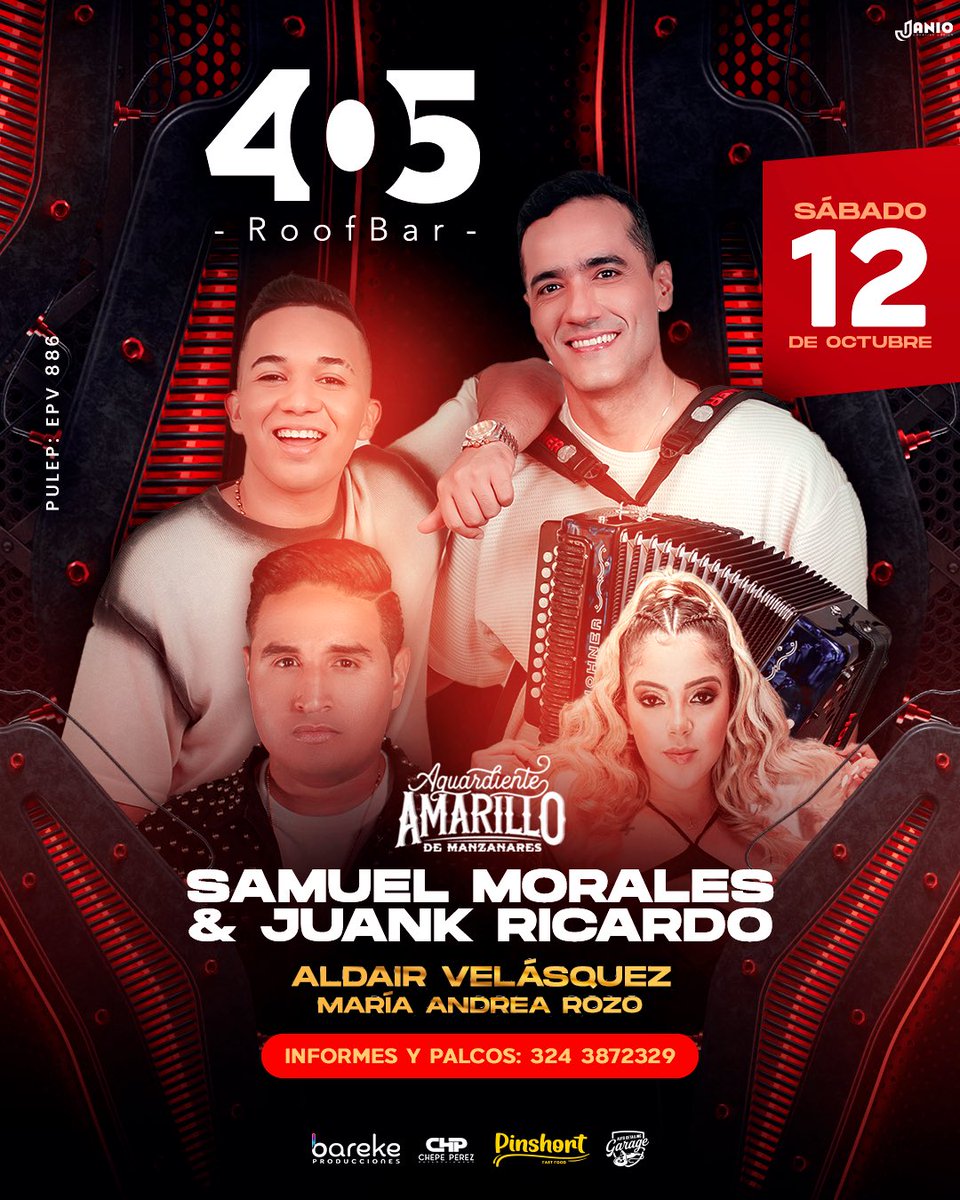 monchosaldadiaz's tweet photo. 🚨 VALLEDUPAR SABADO 12 OCTUBRE  EN 405 ROOF BAR 🚨

Artistas
Samuel Morales &amp; Juank Ricardo
Aldair Velásquez 
María Andrea Rozo.

Hora: 7:00pm

link de pagos virtuales 👇🏼
https://t.co/oWvnknttCR https://t.co/WA5SpmEnd8
