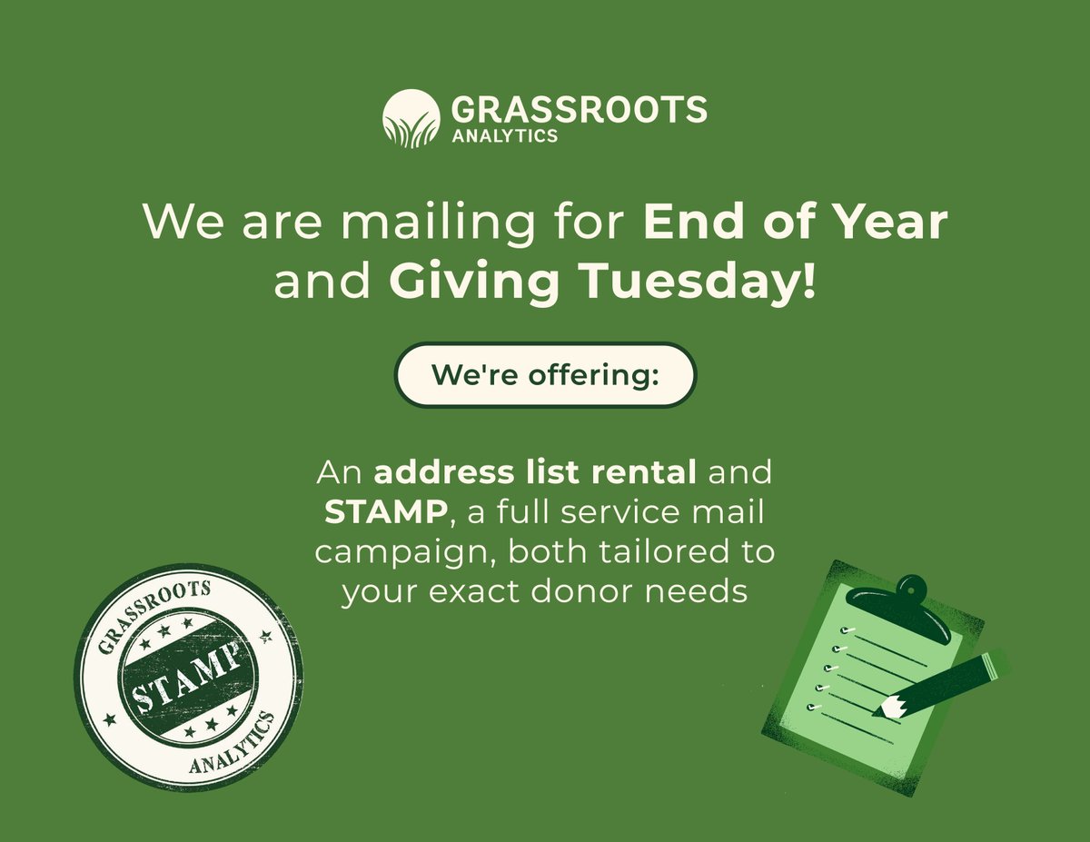 grassroots_data's tweet image. We're getting ready to mail for Giving Tuesday and End-of-Year fundraising campaigns! Let us know by September 27th if GA can help you can save money on fundraising mailing this year 📬