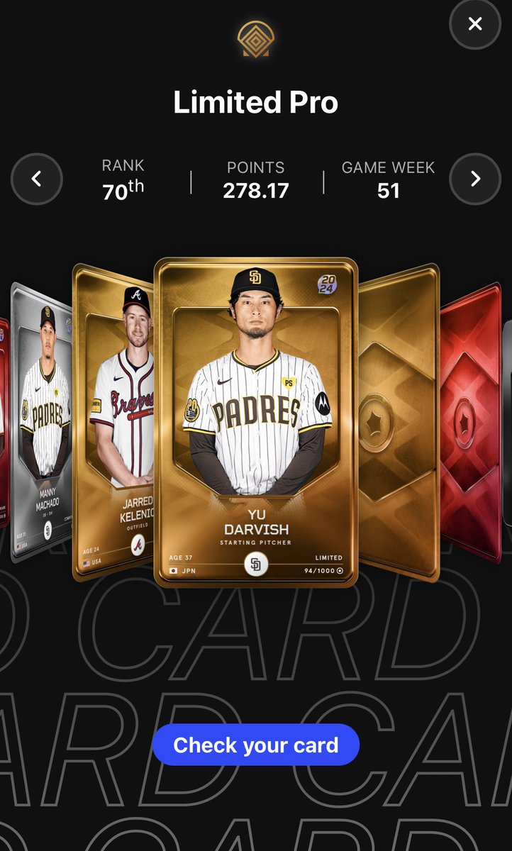 SegiFeesh's tweet photo. #SorareMLB
#GameWeek51

No top finishes but yielded across 5 comps and pretty happy with the rewards. Snell as a T2 is a steal imo &amp; Jax as a low T3 is pretty solid too if Duran continues to struggle. 

Some PS utility with the Limiteds too. 

1-4 with boxes snagging a Fortes. https://t.co/nIywW7JWJ1