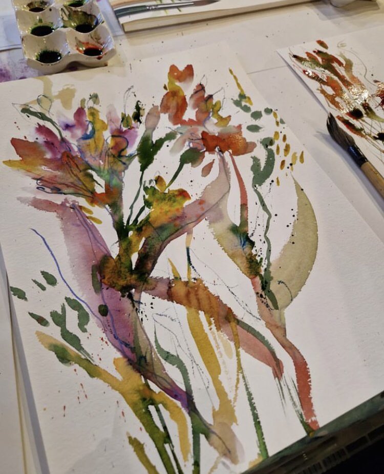 Breckland Artist Penny Lindop painting at the Rougham Estate with Lucy Perry yesterday.