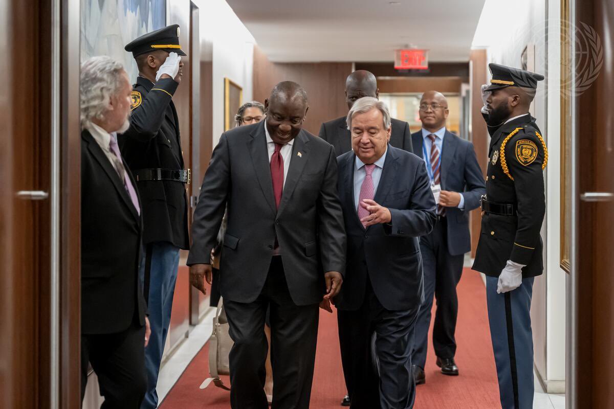 United Nations in South Africa (@uninsouthafrica) on Twitter photo The Secretary-General met with H.E. President <a href="/CyrilRamaphosa/">Cyril Ramaphosa 🇿🇦</a> 🇿🇦
They discussed the outcome of the #SOTF & the defining role played by African countries as well as South Africa’s presidency of the G20 in 2025. #UNGA79 The Secretary-General met with H.E. President <a href="/CyrilRamaphosa/">Cyril Ramaphosa 🇿🇦</a> 🇿🇦
They discussed the outcome of the #SOTF & the defining role played by African countries as well as South Africa’s presidency of the G20 in 2025. #UNGA79