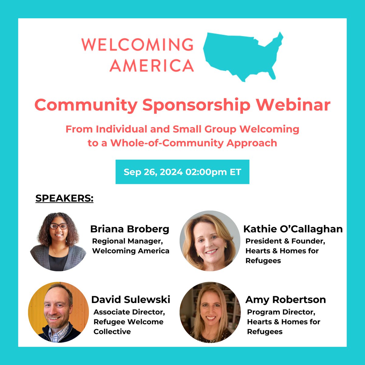 Join HHR for a Community Sponsorship webinar hosted by our partners at <a href="/WelcomingUSA/">Welcoming America</a> on 9/26 at 2pm! Be the first to learn about WA's new online training resource for welcomers across the country and ask questions to HHR's leaders.

Register here: bit.ly/WAwebinarregis…