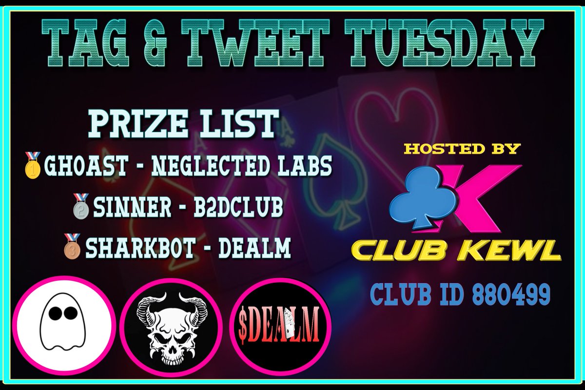 ApeChainistas's tweet photo. 🎉 Tag &amp; Tweet Tuesday 🎉

Big thanks to this week's sponsors: @NeglectedLabs, @B2DClub, @DEALMtoken 🙌

To play MUST:
1. Follow all sponsors
2. Like &amp; Retweet this tweet
3. Tag 4 🫂

Rebuy info on Discord. 🃏

Prizes for 1st-3rd place! 🏆
Starts at 6:00 PM ET / 10:00 PM UTC https://t.co/kn1VpasdhT