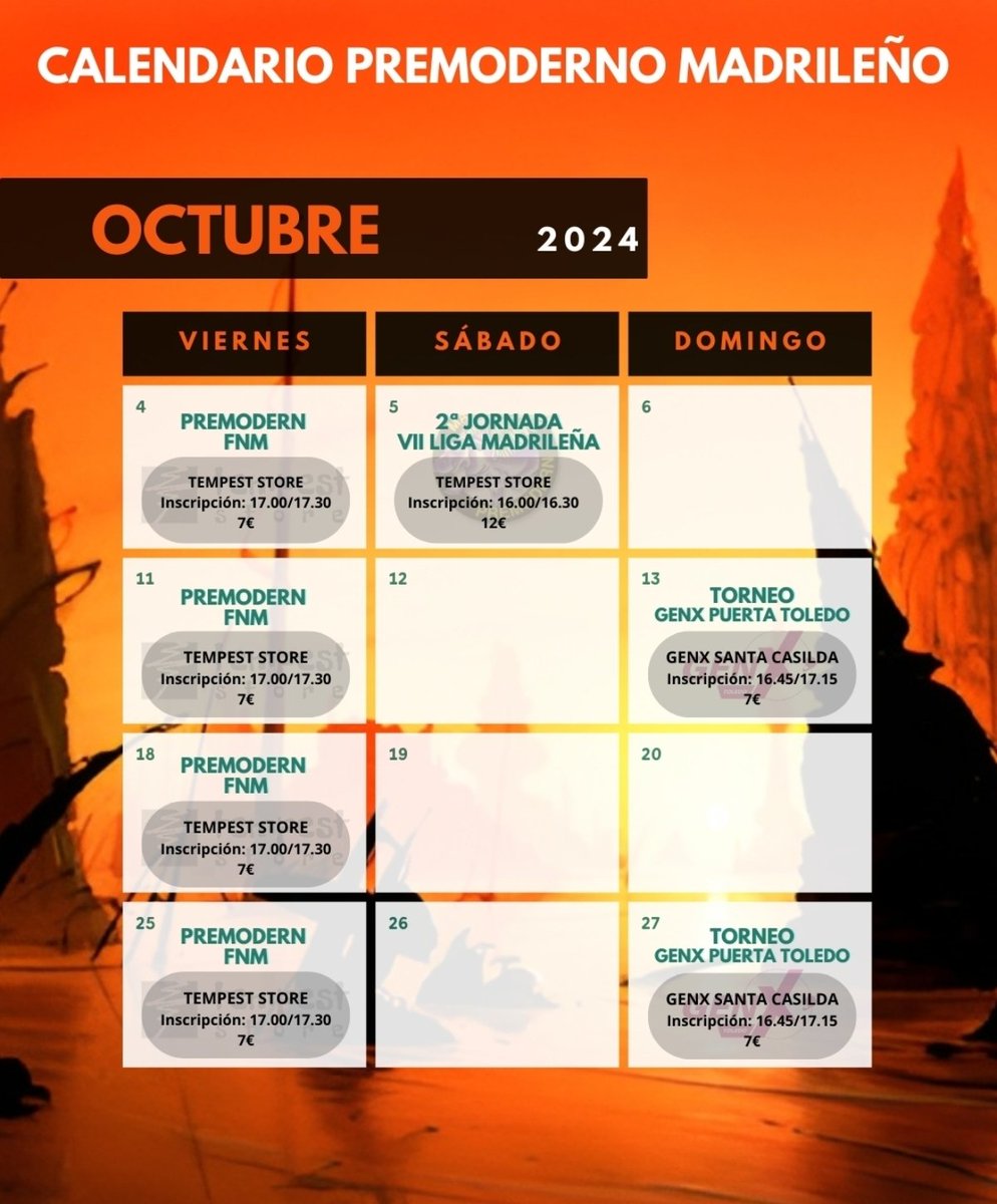 Madrid Premodern (@madridpremodern) on Twitter photo Hola premodern@s!
Os dejamos un poco de información sobre los torneos de Octubre que vamos a celebrar desde <a href="/MadridPremodern/">Madrid Premodern</a>  
Esperamos veros al máximo posible en todos ellos! Hola premodern@s!
Os dejamos un poco de información sobre los torneos de Octubre que vamos a celebrar desde <a href="/MadridPremodern/">Madrid Premodern</a>  
Esperamos veros al máximo posible en todos ellos!