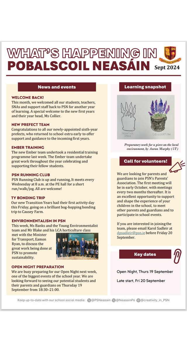 PSNeasain's tweet photo. Check out our newsletter for this month. Big thanks to Ms Mahony for putting it together https://t.co/1bf7rquOBo