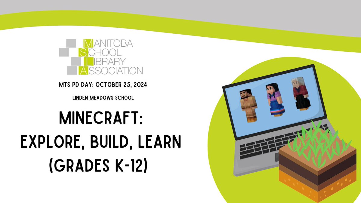 Take a tour of three projects for K-12 students. Hear about the Level Up Winnipeg, find resources for Manito Ahbee Aki, make curriculum connections, &amp; see student designs &amp; challenges. Learn practical classroom tips &amp; bring learning to life in Minecraft. 
mbteach.org/mtscms/mts-pd-…
