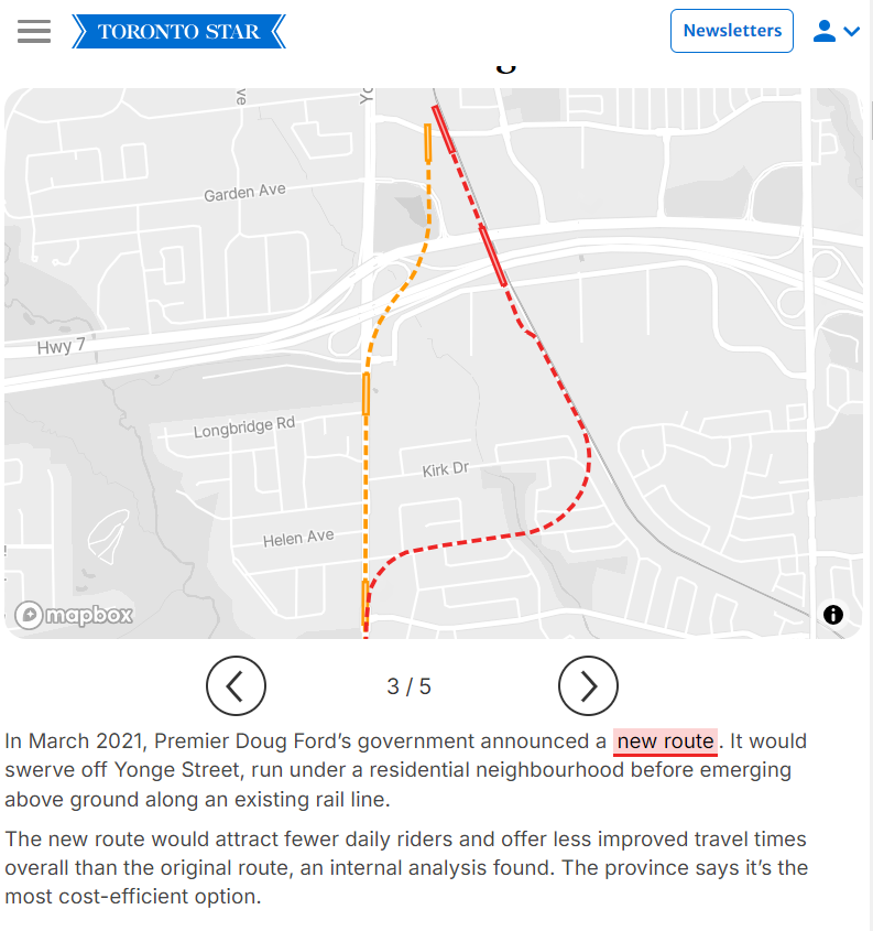 matttomic's tweet photo. The Star has a deeply detailed report on how the sleazebag Ontario government picked the worst-performing route of three possible subway routing options, rerouting to land owned almost entirely by the billionaire Conservative-affiliated DeGasperis family https://t.co/KKhgspWMhO