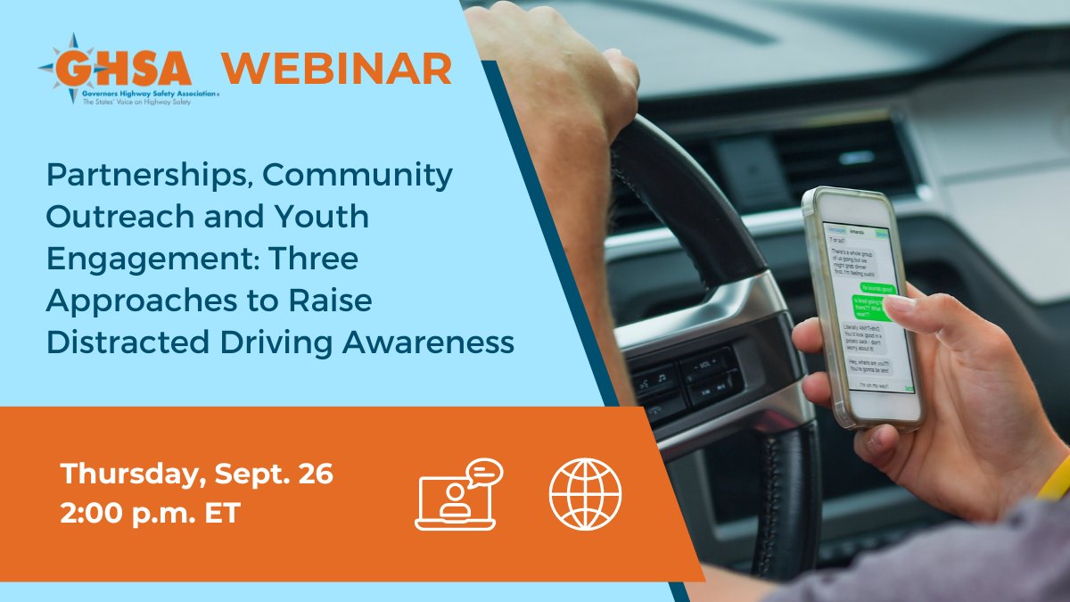 Join us this Thursday to learn about how GHSA and <a href="/GM/">General Motors</a> are helping State Highway Safety Offices and nonprofits pilot different approaches to raise awareness of the dangers of distracted driving.

Register: us06web.zoom.us/webinar/regist… <a href="/targetzero/">Target Zero</a> <a href="/YouthcastMGrp/">Youthcast Media Group</a> <a href="/jayneodonnell/">Jayne O'Donnell</a>