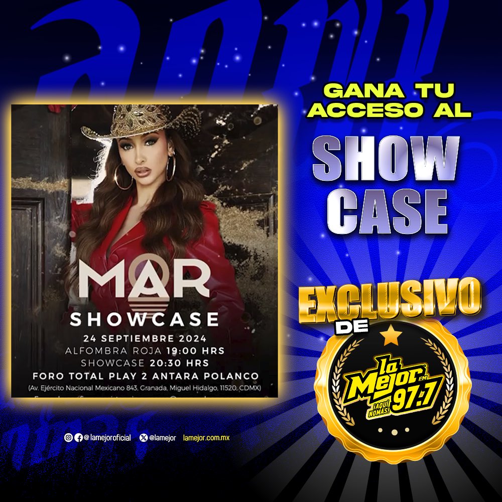 LaMejor's tweet image. ¡GANA una convivencia exclusiva al SHOWCASE de #MarSolís este 24 de septiembre! 🎶✨🤠

1- Descarga la app de La Mejor FM
 2-Escribe en el chat #QuieroveraMar

Listo. ✅ Sé uno de nuestros ganadores y vive esta experiencia única que tenemos para ti.