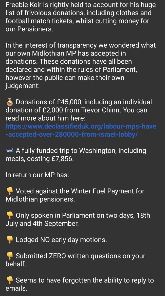 Midlothian’s New Labour MP - progress so far 🤨