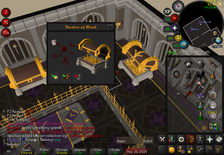 rest of the bingo loot, picked up blade (ironic i got scythe shortly after), masori mask at purple #5 for 4/7 toa, and justi legs and helm at purple #1 and #2 at tob. finished strong second place #ome32