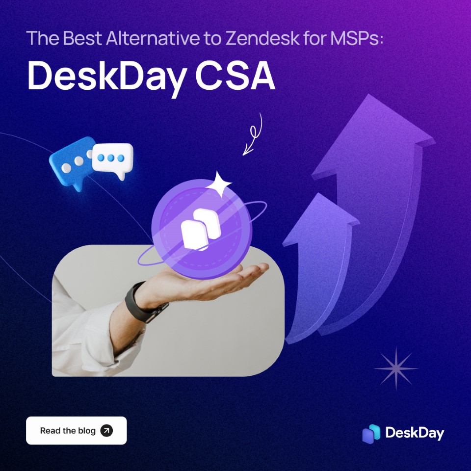 deskday_com's tweet image. Zendesk wasn’t built for MSPs. Let’s face it..! 💔
Unlike Zendesk, DeskDay gives you the complete PSA suite—tailored to fit your needs and super easy to adapt.
Read our latest blog as we compare DeskDay and Zendesk feature to feature. bit.ly/3XUCAR0

#ZendeskAlternative