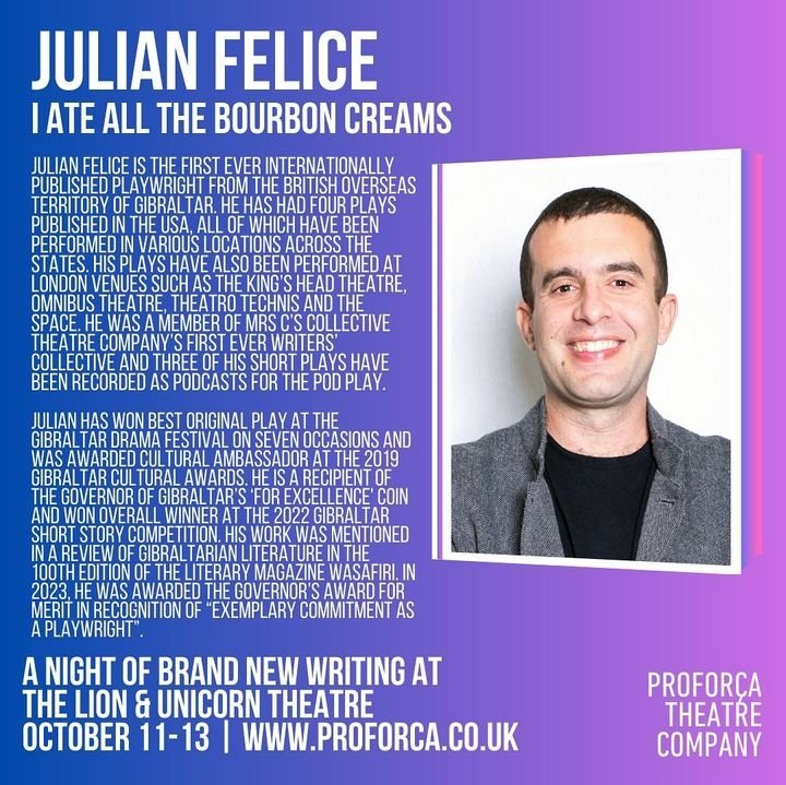 Pleased to share the news that my play "I Ate All The Bourbon Creams" has been selected to form part of "Side Hustle Scratch", staged by Proforça Theatre at The Lion &amp; Unicorn Theatre in London on the 12th Oct
 
Go along to watch this dark comedy about university friendships ❤️❤️
