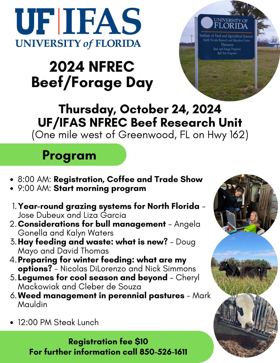 Make sure to mark your calendar for the 2024 NFREC Beef/Forage Day at NFREC Marianna.