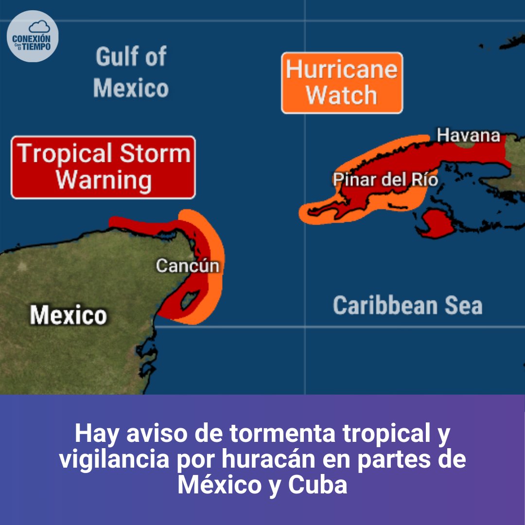 conexiontiempo's tweet photo. El Posible Ciclón Tropical 9 #PCT9 activa los avisos de tormenta tropical y la vigilancia por #huracán en #México y #Cuba.
Este sistema será una amenaza para #EEUU a finales de esta semana.
Toda la información del tiempo en un click ¡Síguenos! 👉 📱🖥️ https://t.co/yISxca7Isn https://t.co/pTNqXe95o7