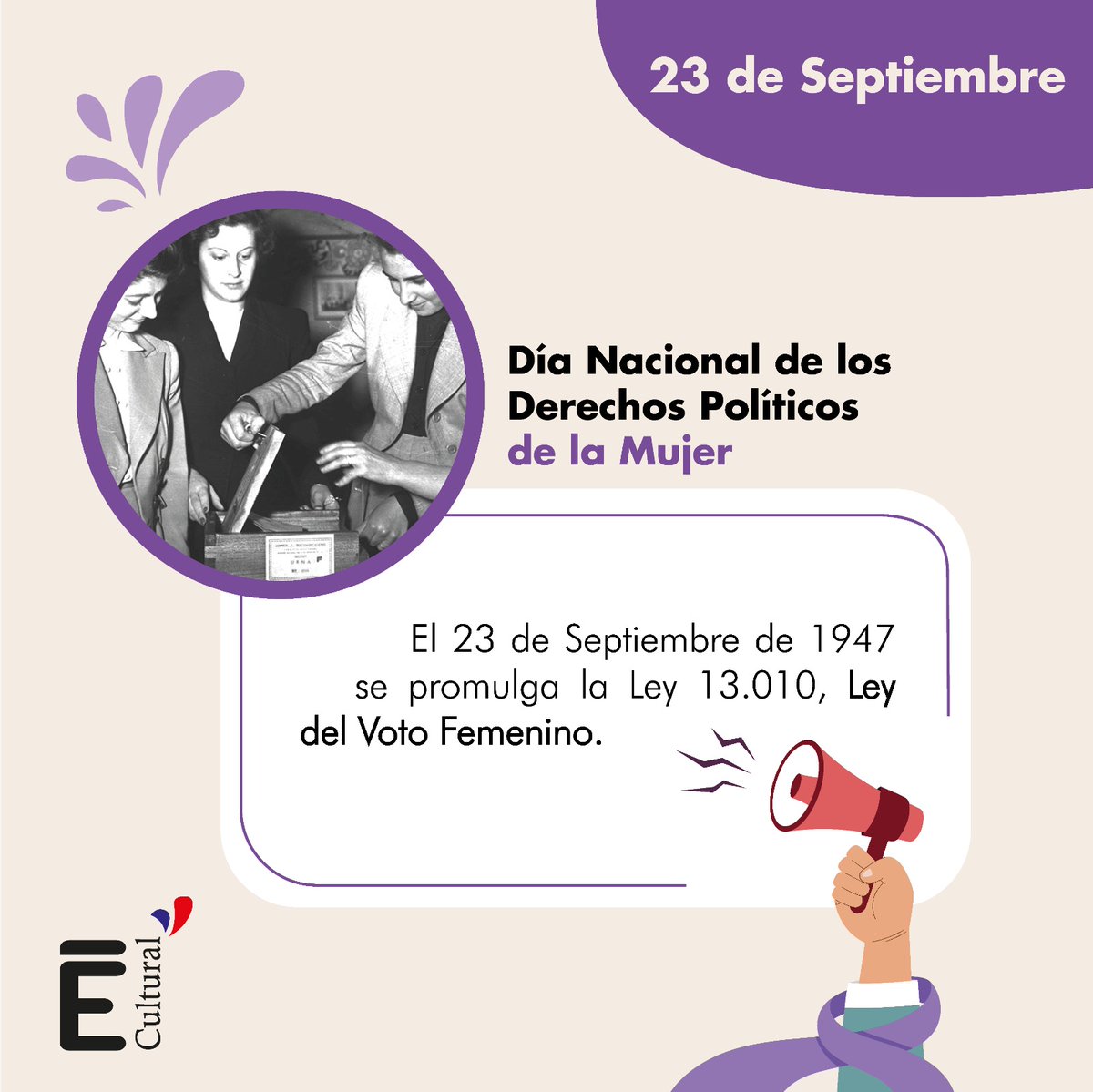 EstacionVia's tweet photo. El 23 de septiembre celebramos el Día Nacional de los Derechos Políticos de las Mujeres  Un día para reflexionar sobre los avances logrados y los desafíos pendientes en la búsqueda de una sociedad más justa e igualitaria. 🌸 #DerechosPolíticos #IgualdadDeGénero #23DeSeptiembre https://t.co/uZDZf6YCfI