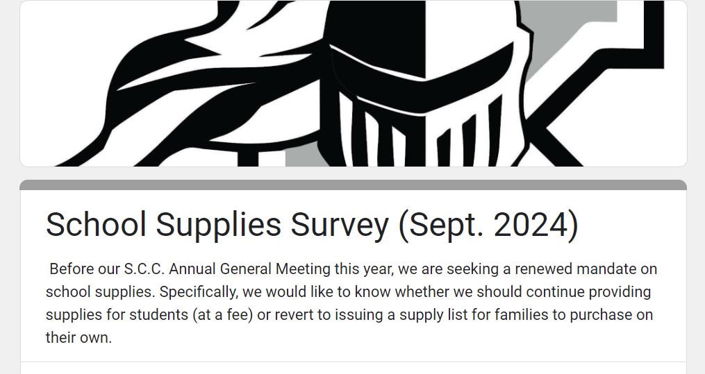 A one question survey about school supplies was sent to all K-6 families just now via EDSBY. Please check your EDSBY messages for the link. Thank you for providing your feedback.