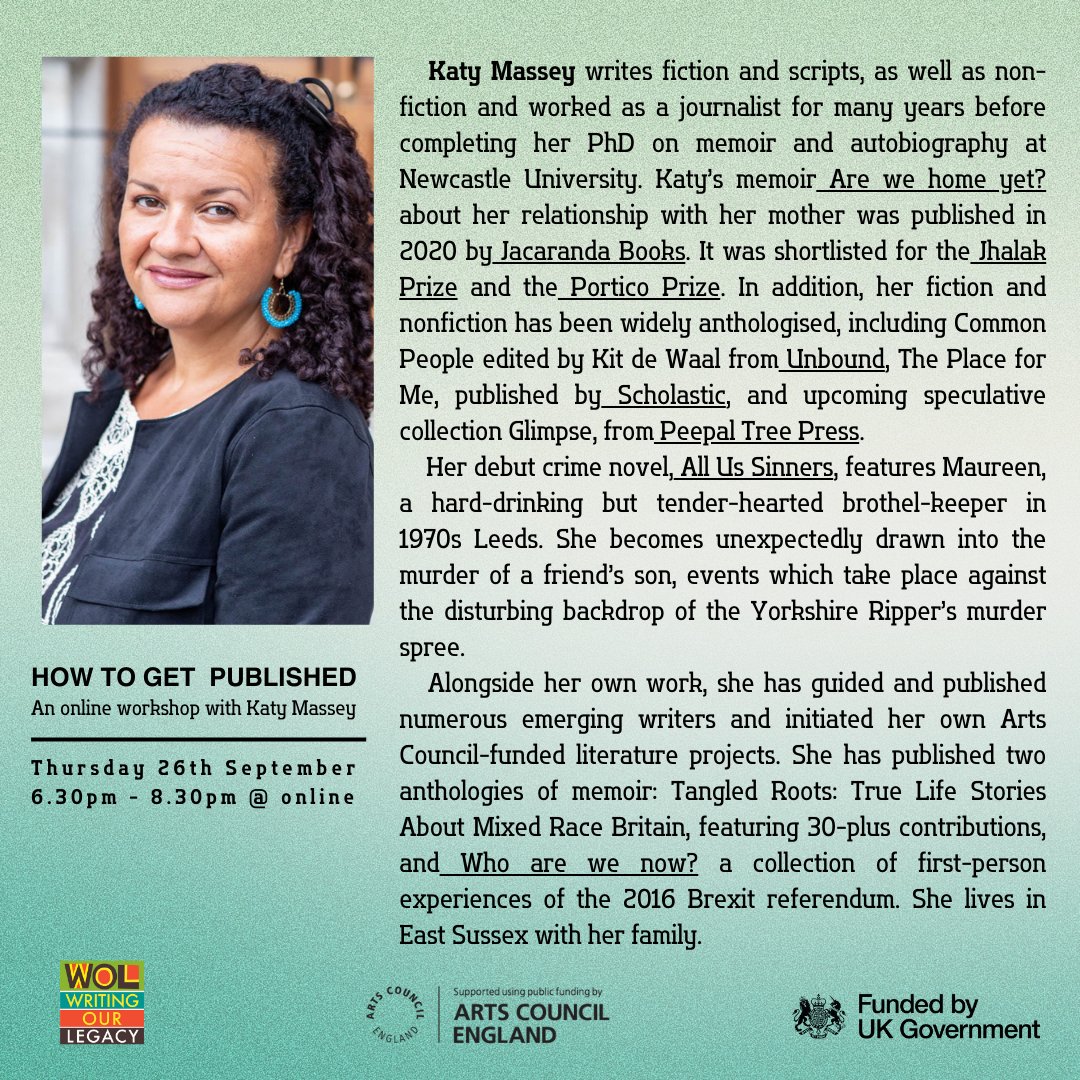 Writing Our Legacy | Covert 4 Magazine out now! (@bhwritinglegacy) on Twitter photo Join us for an online session with acclaimed author Katy Massey (<a href="/TangledRoots1/">Katy Massey</a> ), who will share her expertise and guide you on your publishing journey. This Thursday, the 26th of September, from 6:30pm - 8:30pm. ✨ Book your place:
eventbrite.co.uk/e/102060902807… Join us for an online session with acclaimed author Katy Massey (<a href="/TangledRoots1/">Katy Massey</a> ), who will share her expertise and guide you on your publishing journey. This Thursday, the 26th of September, from 6:30pm - 8:30pm. ✨ Book your place:
eventbrite.co.uk/e/102060902807…