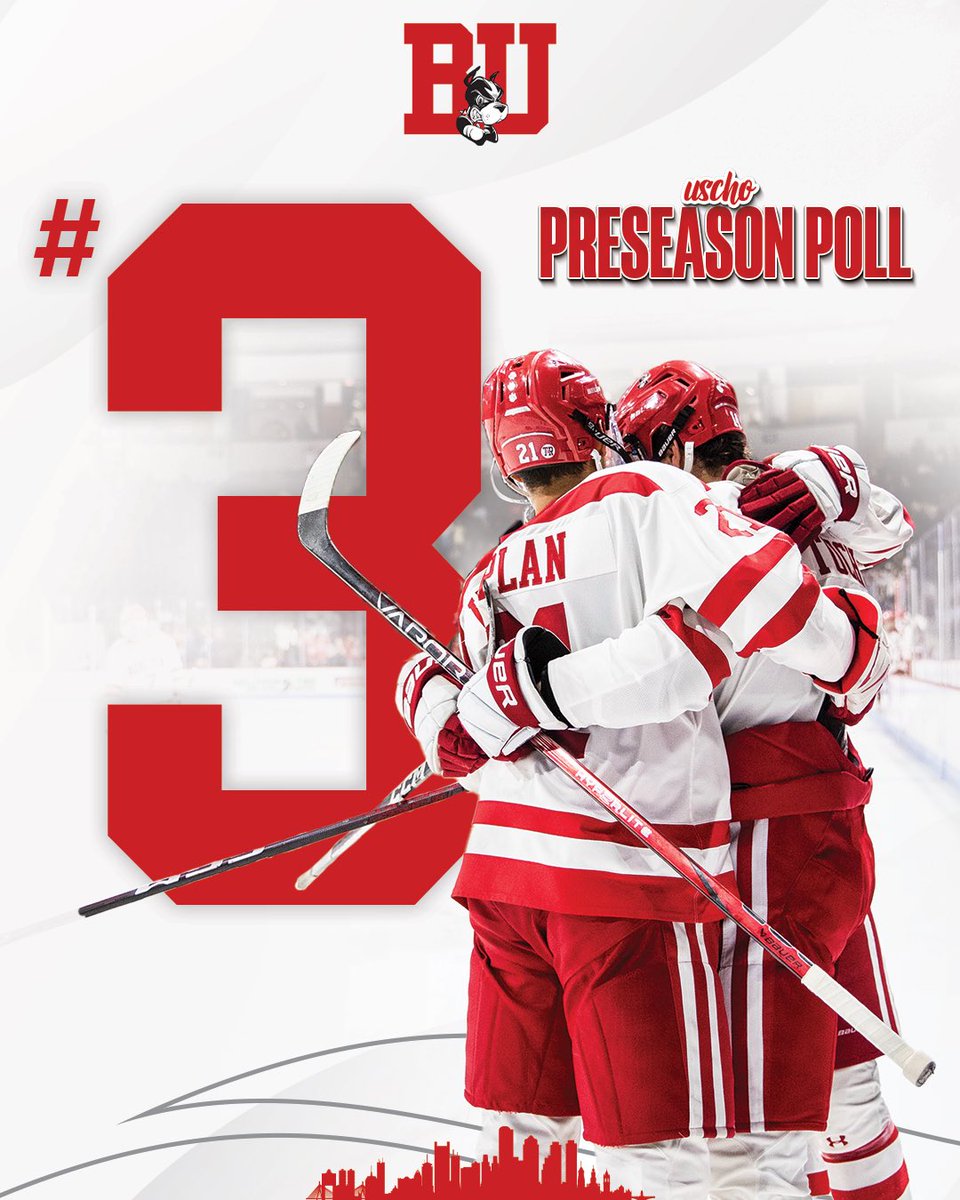 USCHO preseason poll graphic with celebration photo and #3