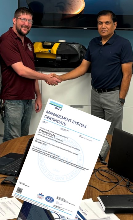 PROCEANIC1's tweet photo. PROCEANIC is delighted to receive ISO 9001 Certification from DNV. Congratulations to the management team that developed the Quality Management Systems and navigated the Audit Process. Pictured - Andrew Brown, Logisitics/QMS Manager &amp; DNV Auditor Yatish Patel. https://t.co/0fZNTX2sj0